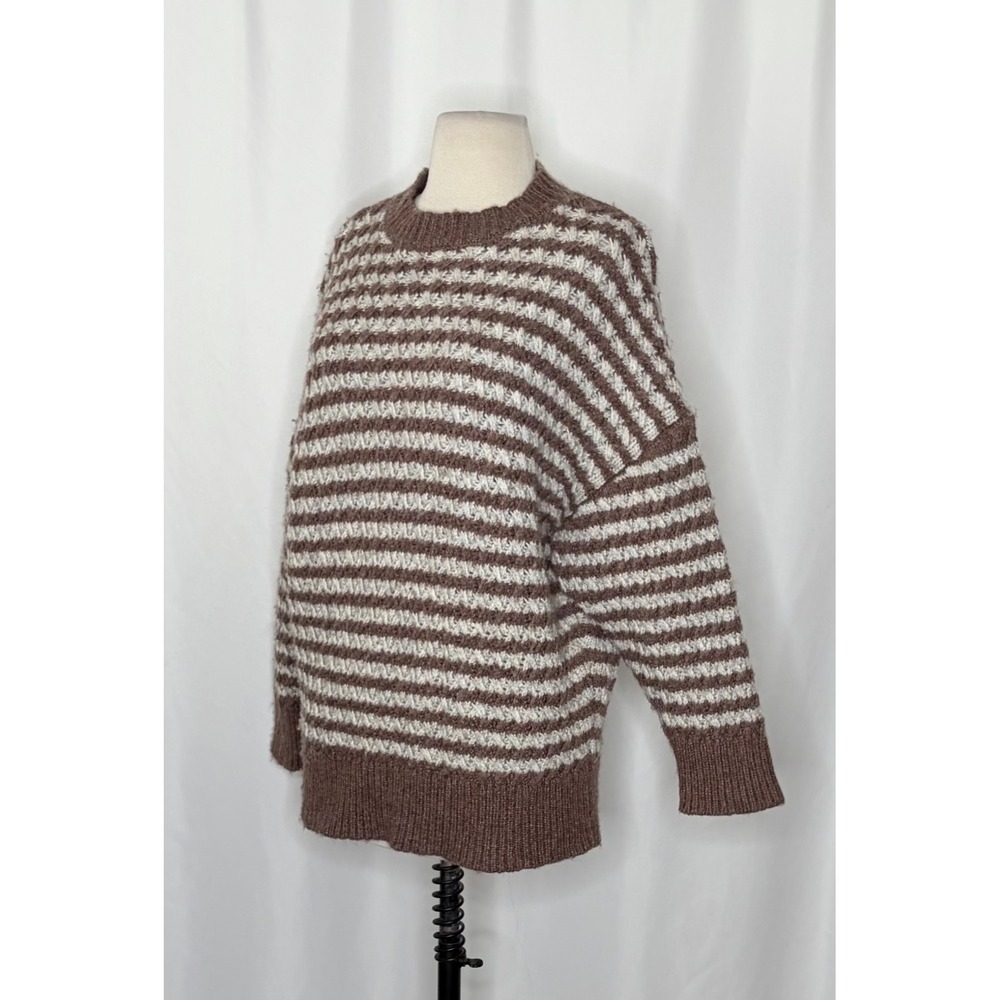 ZARA Wool Chunky Knit Oversized Sweater Brown Grey Stripes Pullover Knit Small - Picture 8 of 16
